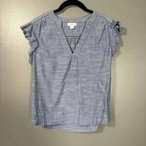 Sundance Women's Boho Blue Chambray Flutter Sleeve Top - Size PXS - Ladder Lace